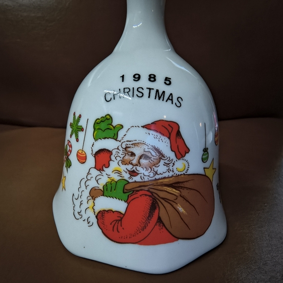Vintage 1985 Santa Claus Porcelain Hand Bell Christmas Gold Tone Tip 80s - Picture 3 of 11